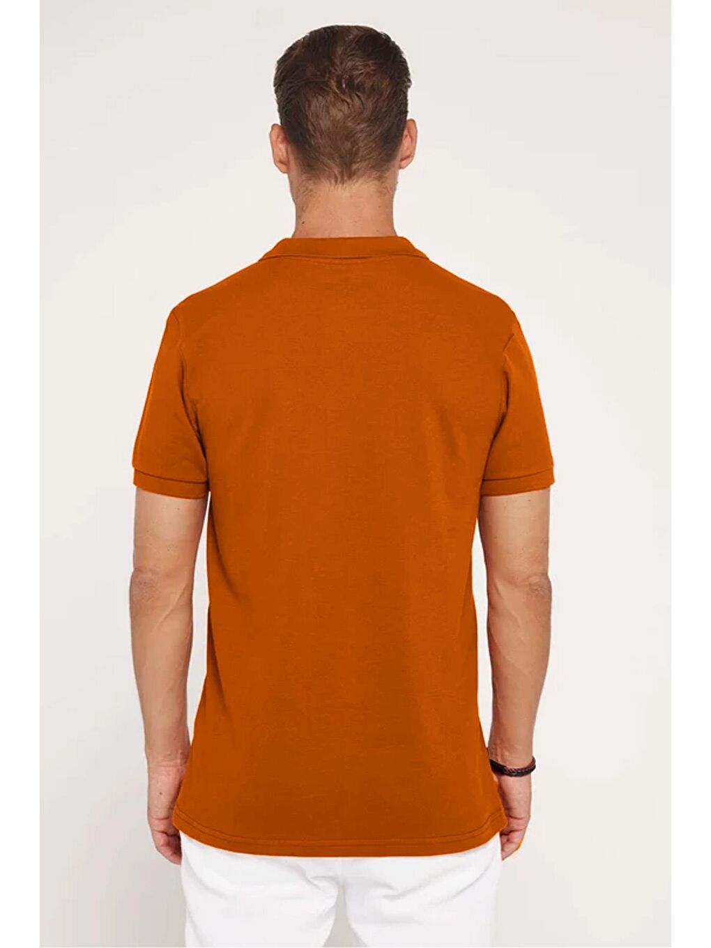 Erkek Slim Fit Dar Kesim %100 Pamuk Düz Pike Kahverengi Polo Yaka Tişört-4