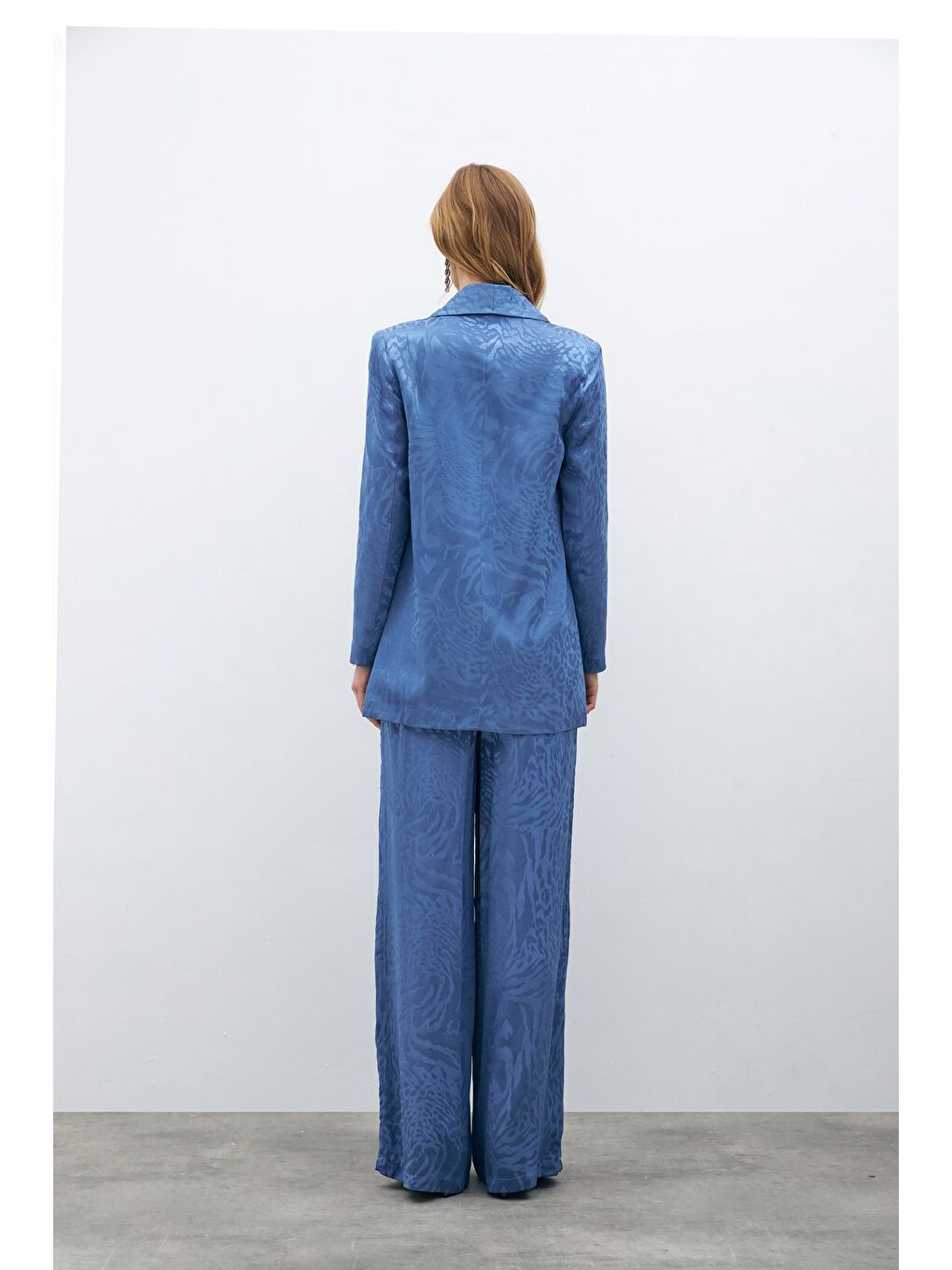 Desenli Saten Ceket - İndigo-5