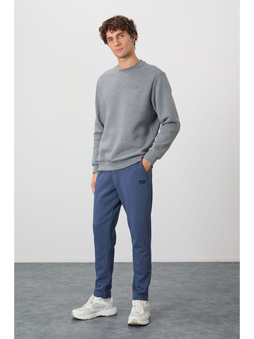 Omar Gri Melanj Bisiklet Yaka Şardonlu Basic Erkek Sweatshirt - 88137-1