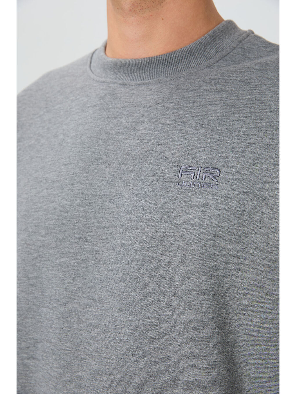 Omar Gri Melanj Bisiklet Yaka Şardonlu Basic Erkek Sweatshirt - 88137-2