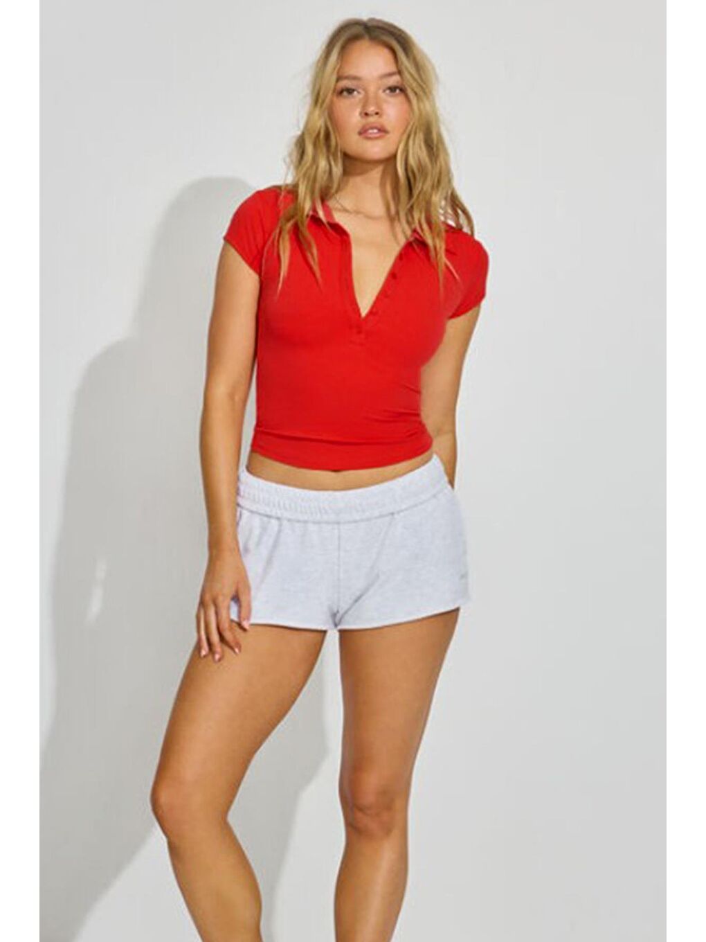 Kırmızı Polo Yaka Basic Kadın Tişört Mg2455-1