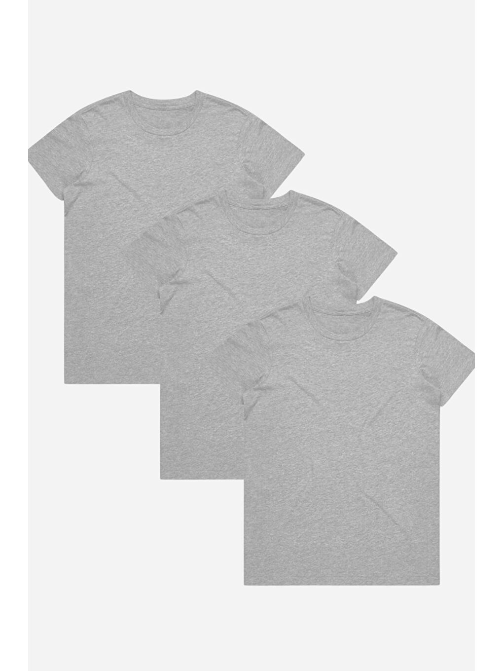 Gri Kadın3'lü Bisiklet Yaka Regular Tshırt SPR24TSK46-03