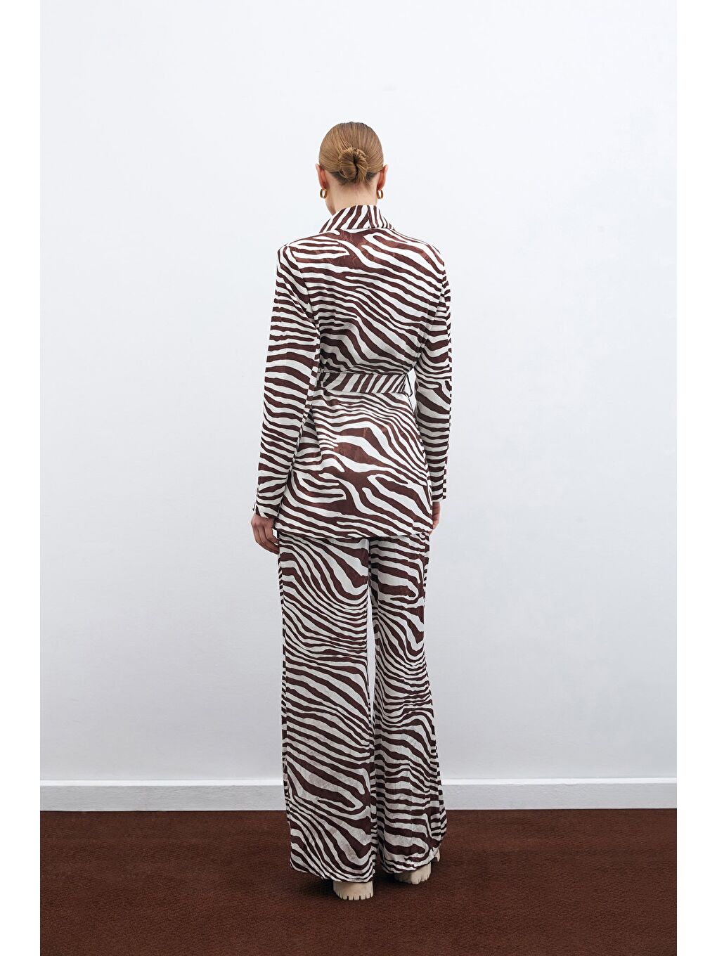 Kahverengi Kuşaklı Zebra Ceket - Kahve-6