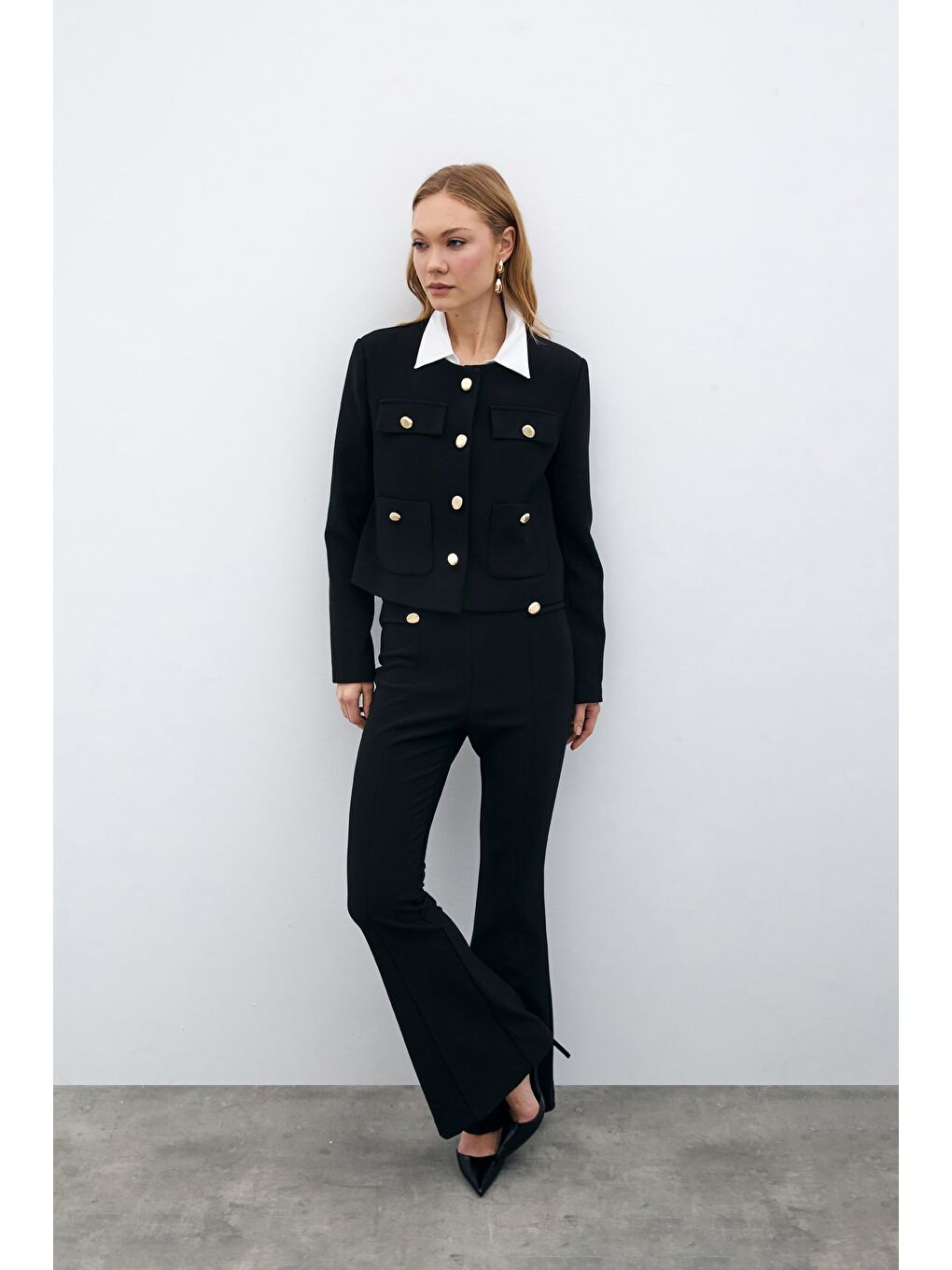 Düğmeli Kısa Ceket - Siyah-3