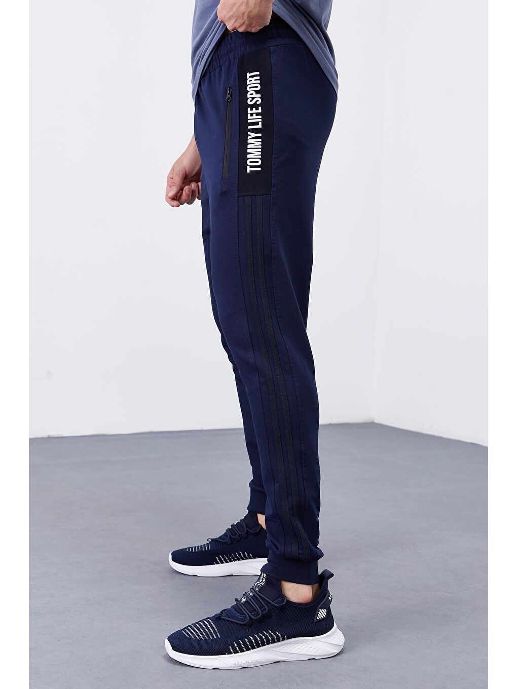 İndigo Çift Biye Şeritli Standart Kalıp Erkek Jogger Eşofman Altı- 84694-3