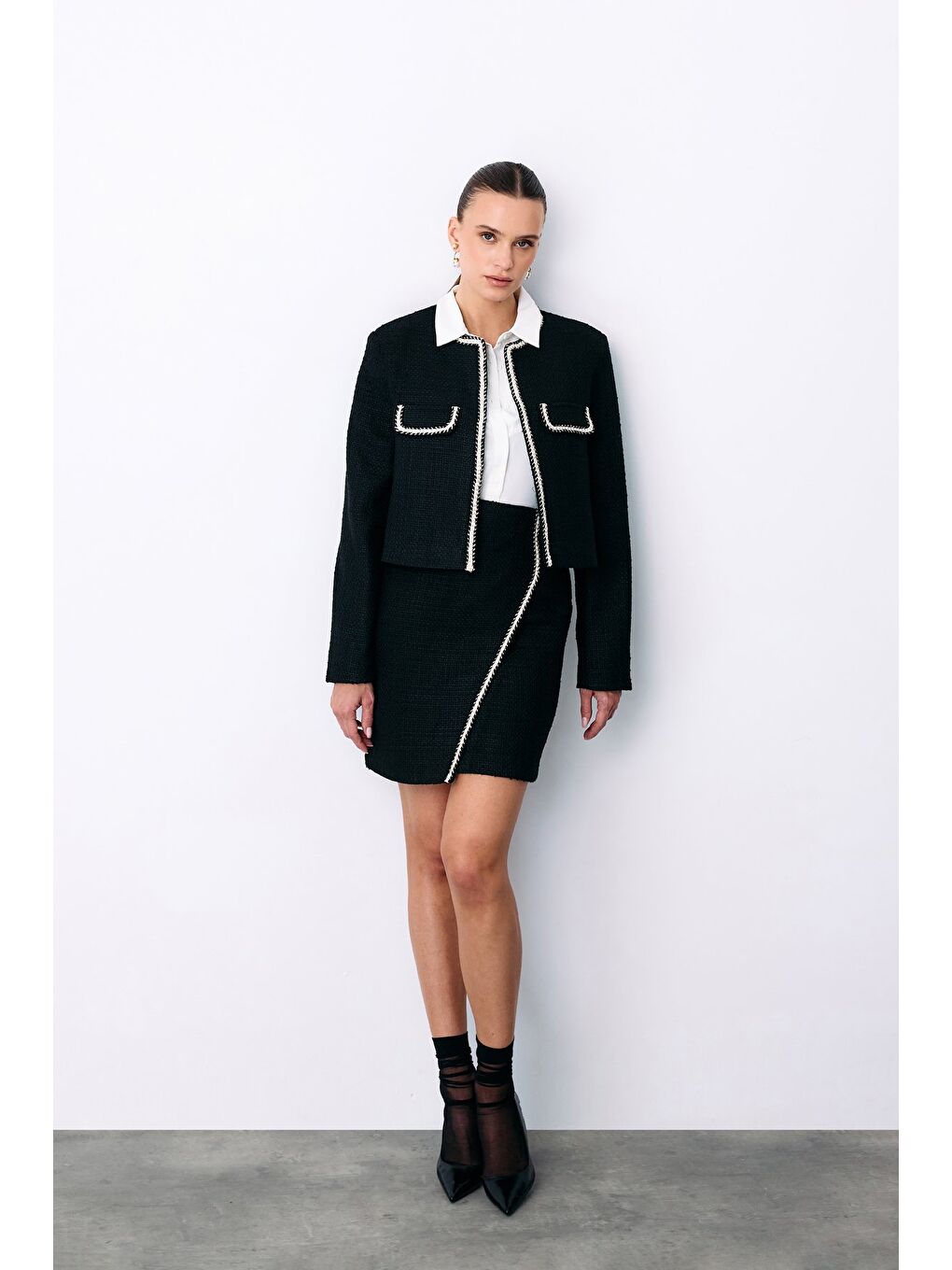 Bisiklet Yaka Kısa Ceket - Siyah-1