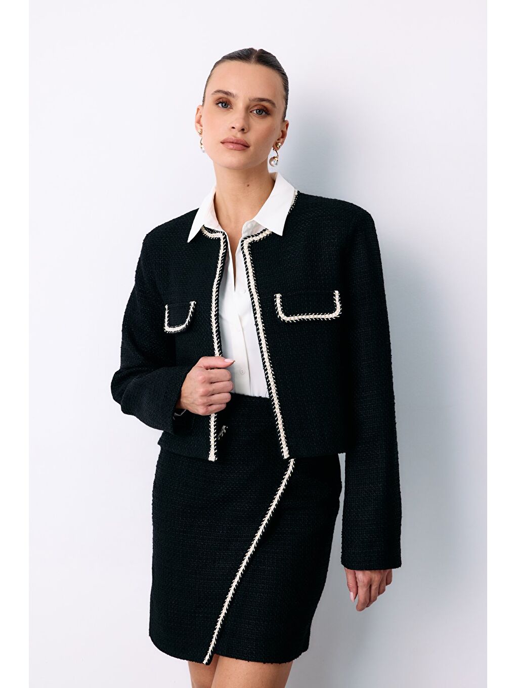 Bisiklet Yaka Kısa Ceket - Siyah-2