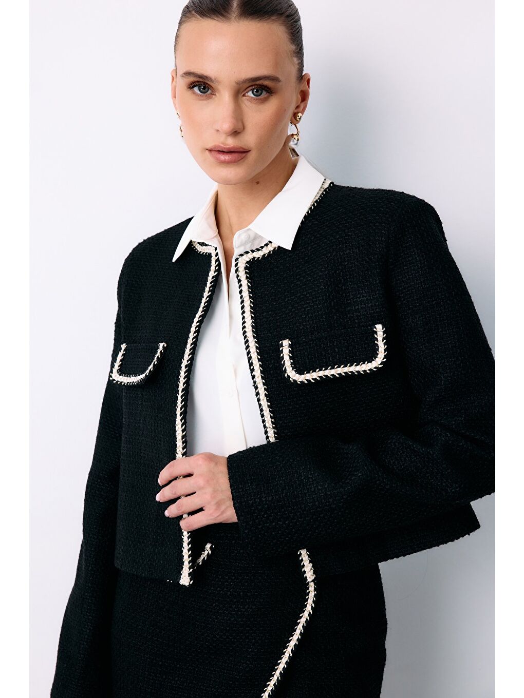 Bisiklet Yaka Kısa Ceket - Siyah-3