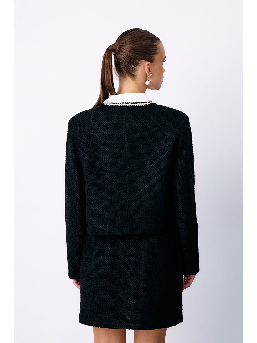 Bisiklet Yaka Kısa Ceket - Siyah-4