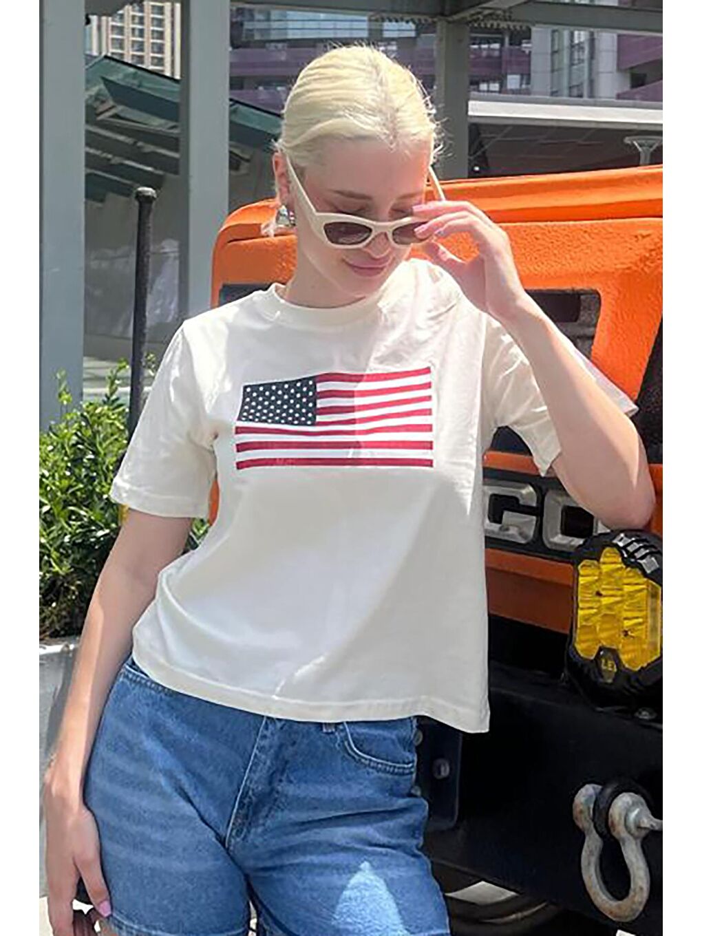 Lacivert  Baskılı Bisiklet Yaka Pamuklu Kısa Kollu Kadın Tişört MG2150-2