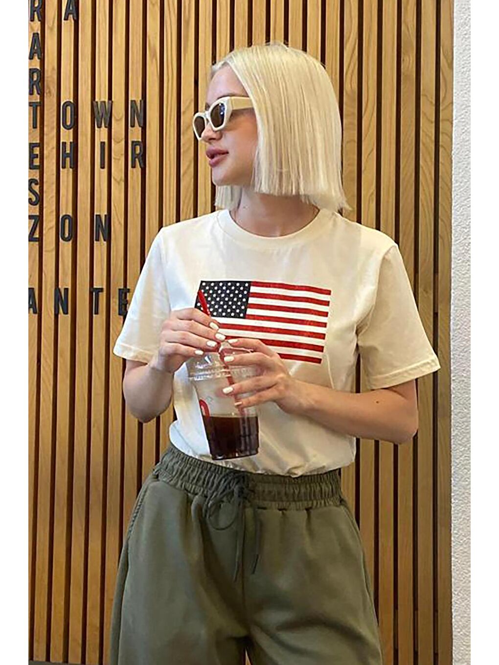 Lacivert  Baskılı Bisiklet Yaka Pamuklu Kısa Kollu Kadın Tişört MG2150-5