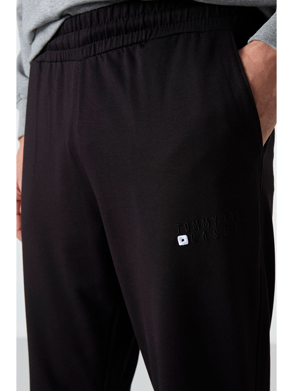 Gri Melanj - Siyah Casual O Yaka Lastik Paça Erkek Oversize Eşofman Takımı - 85120-3