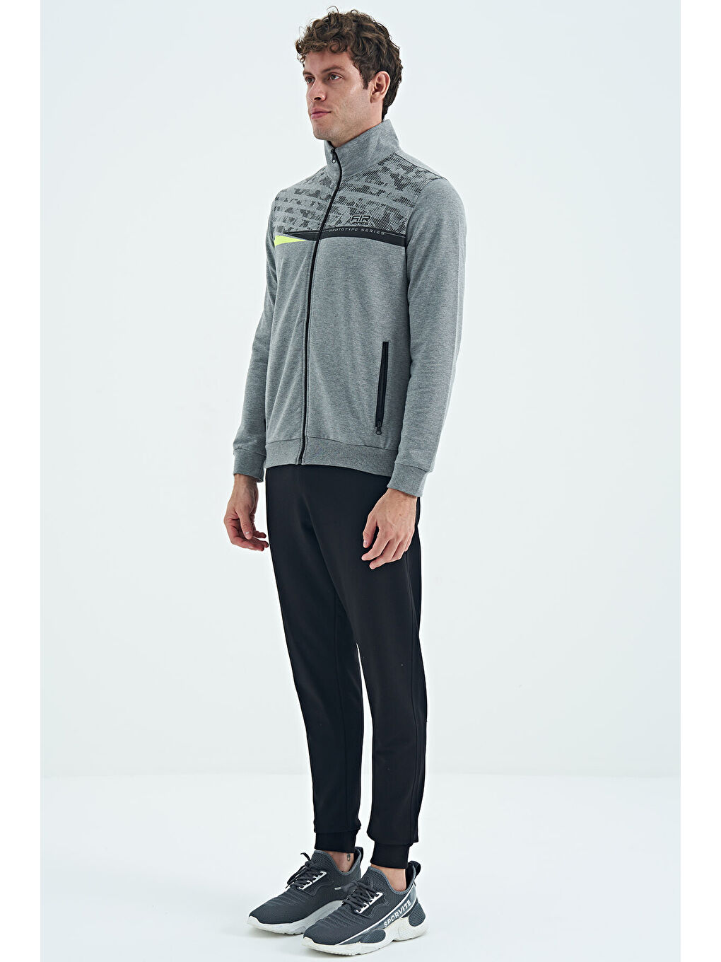 Harry Gri Melanj - Siyah Dik Yaka Standart Kalıp Erkek Eşofman Takım - 85197-2