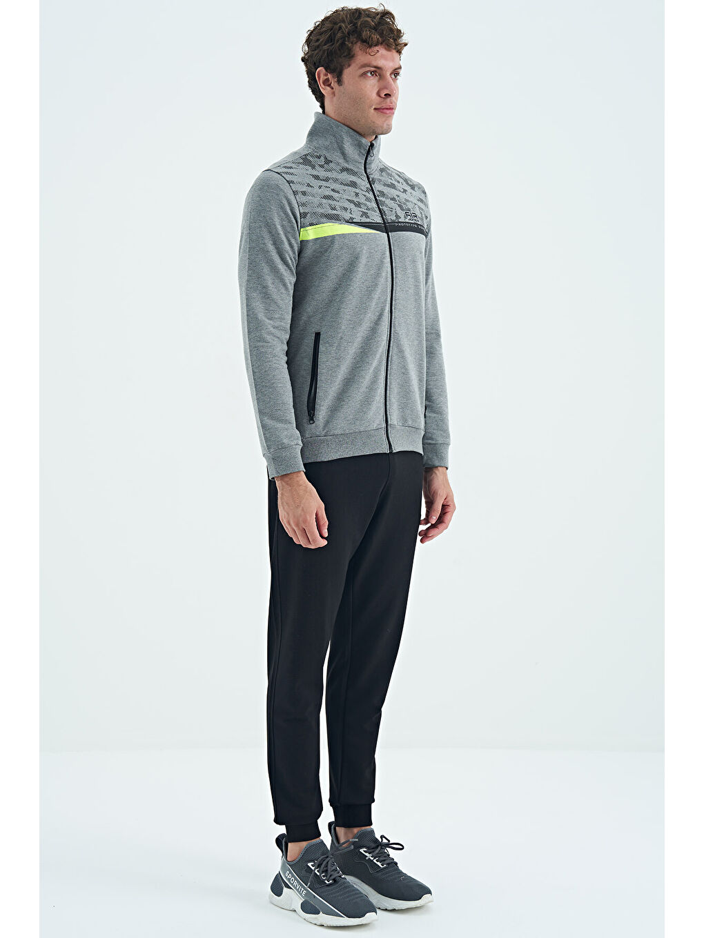 Harry Gri Melanj - Siyah Dik Yaka Standart Kalıp Erkek Eşofman Takım - 85197-3