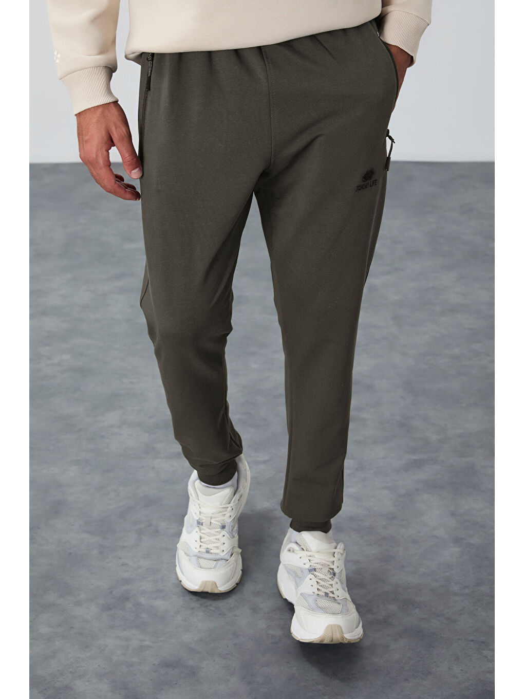 Haki Fermuar Cepli Standart Kalıp Erkek Jogger Eşofman Altı- 84651