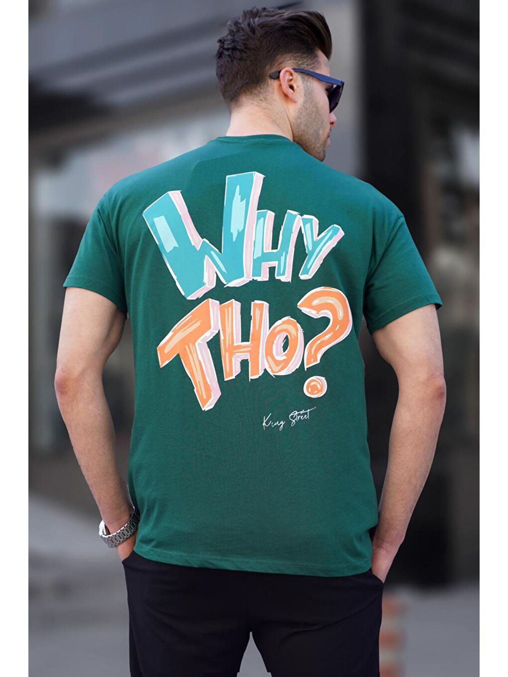 Baskılı Koyu Yeşil  Erkek %100 Pamuk Tişört  6124-1