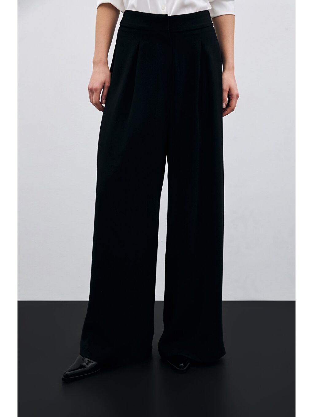 Yüksek Bel Bol Paça Pantolon - Siyah-5