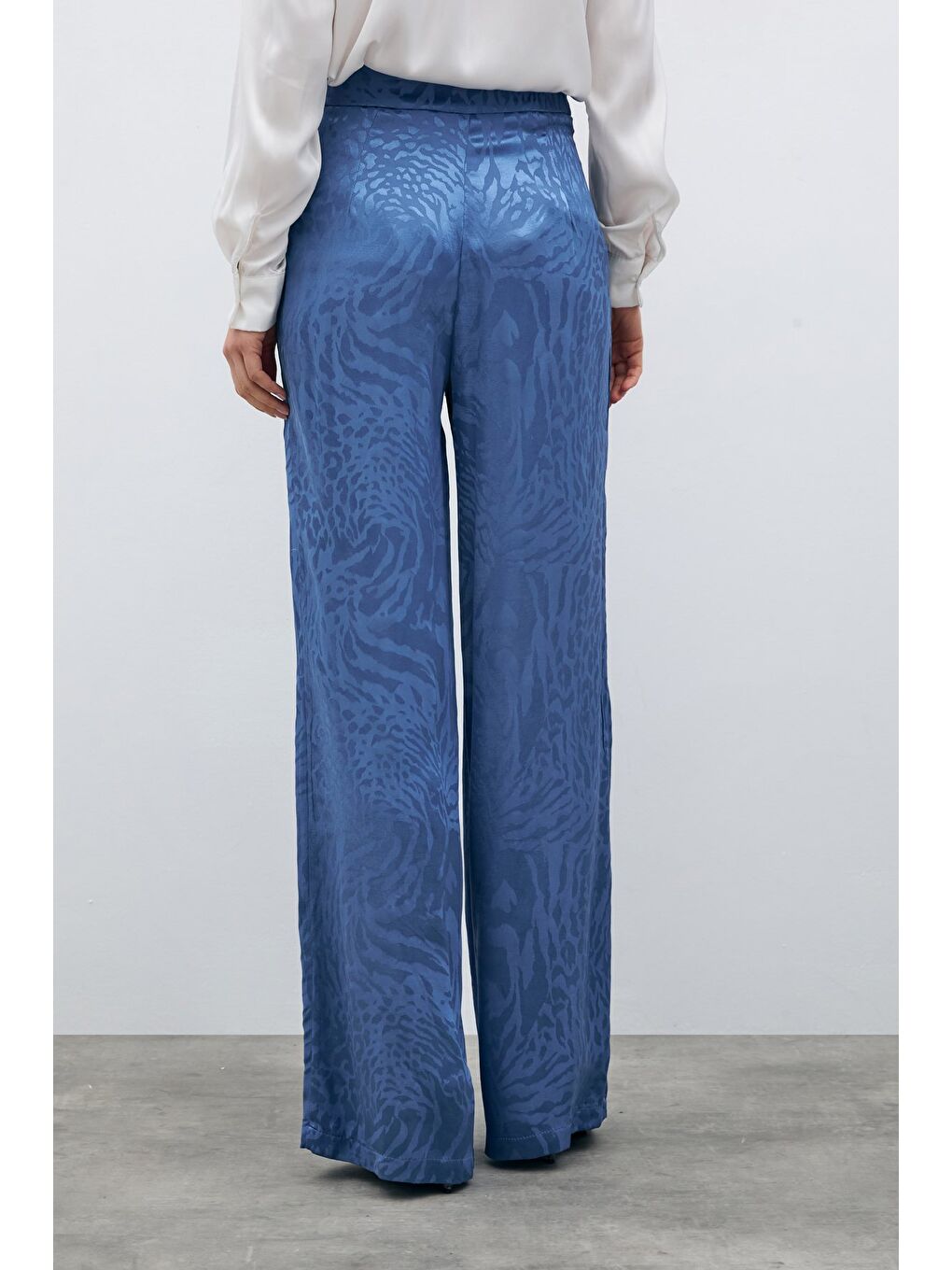 Desenli Saten Pantolon - İndigo-7