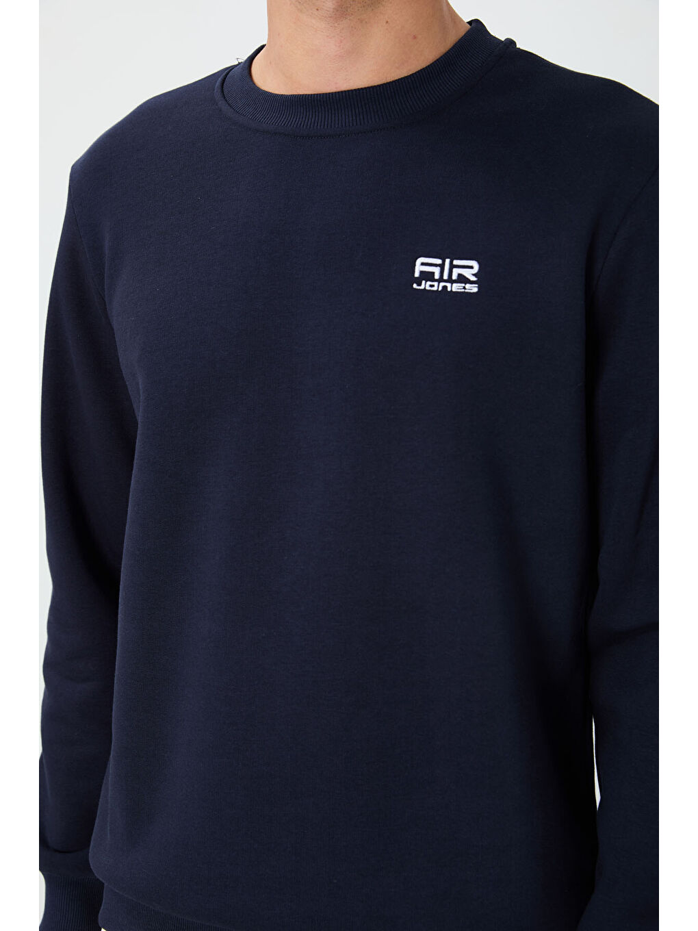 Lacivert Bisiklet Yaka Şardonlu Rahat Form Basic Erkek Sweatshirt - 88137-3