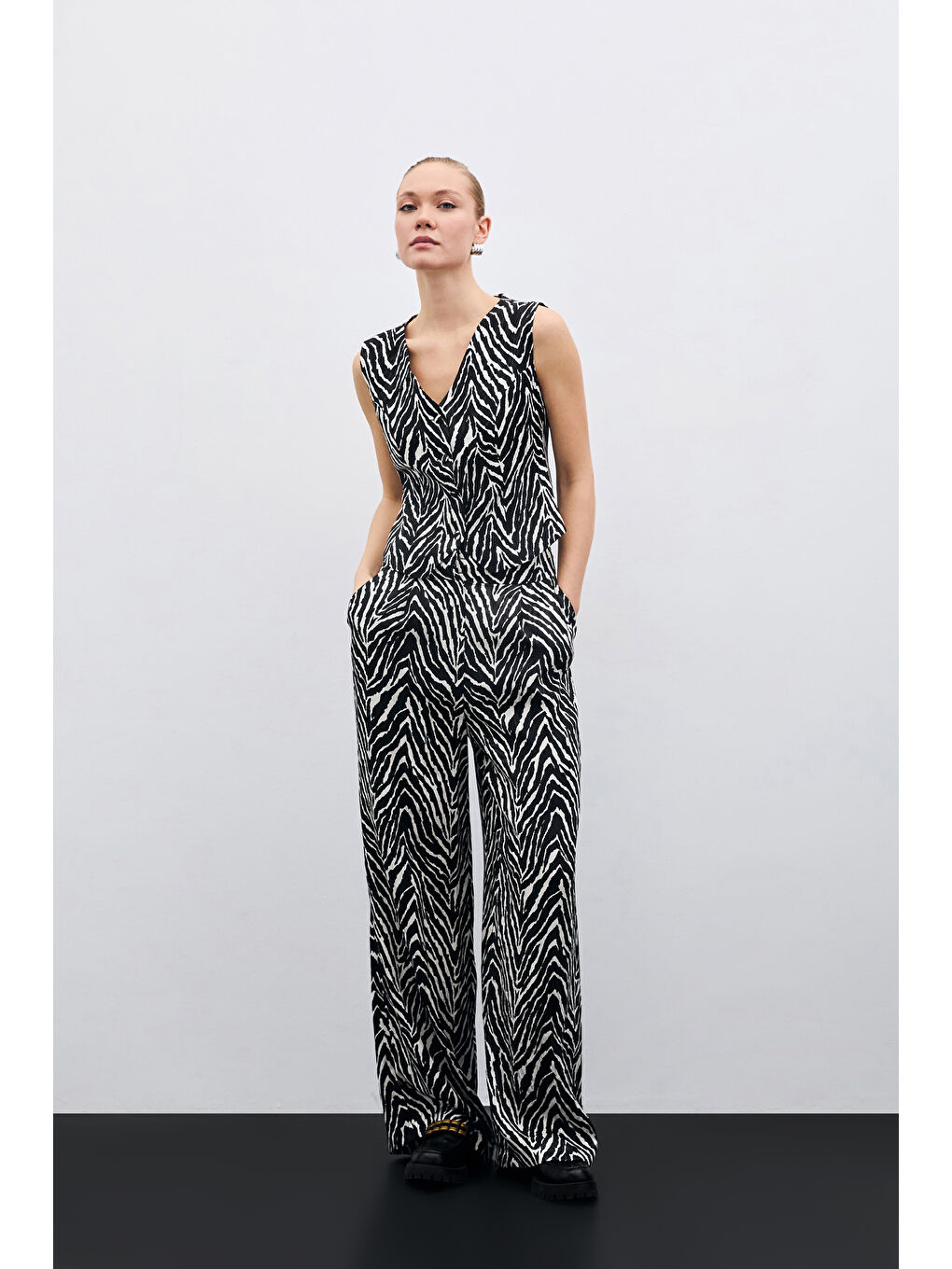 Zebra Desen Pantolon - Siyah