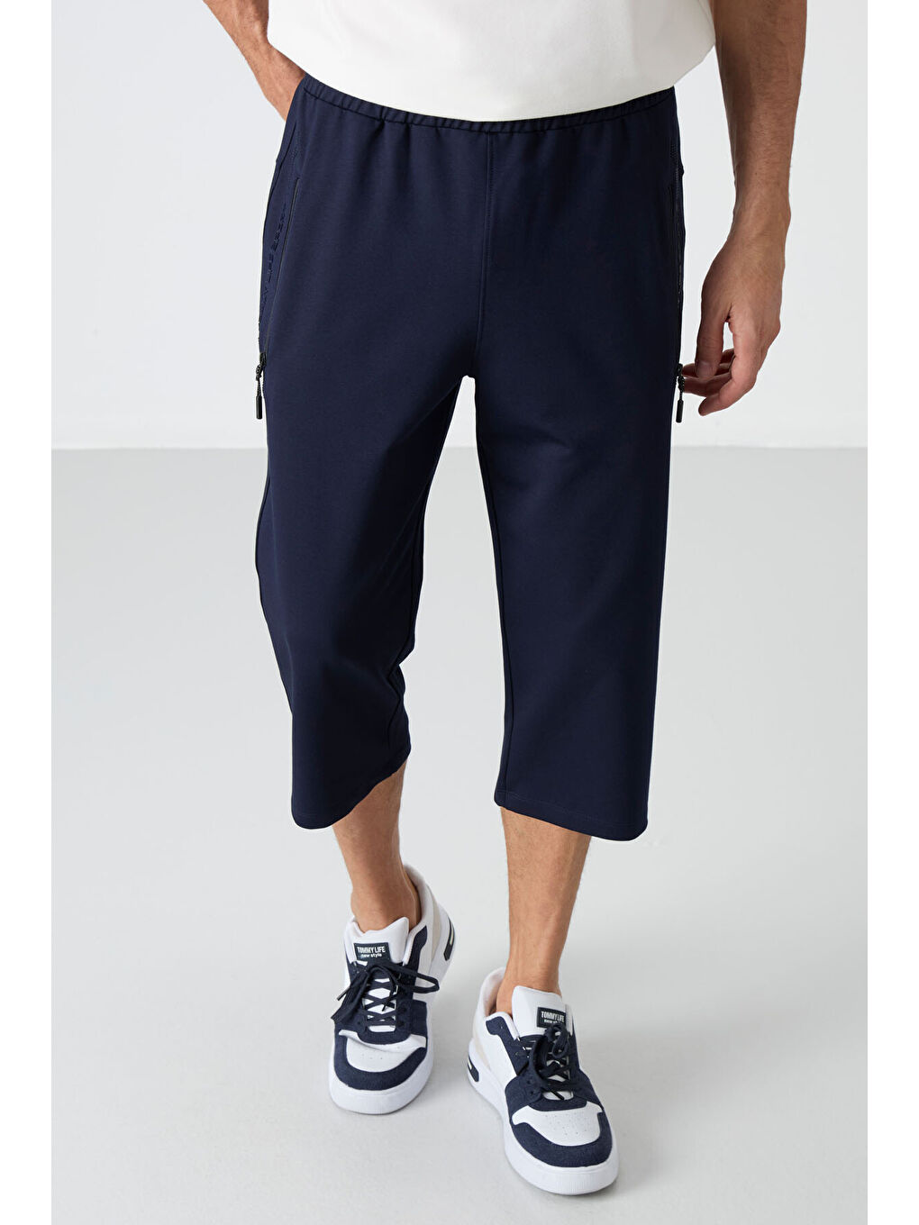 Lacivert Fermuar Cepli Standart Kalıp Klasik Paça Erkek Kapri - 83091-3