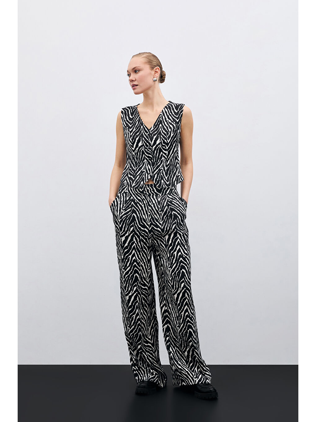 Zebra Desen Pantolon - Siyah-1