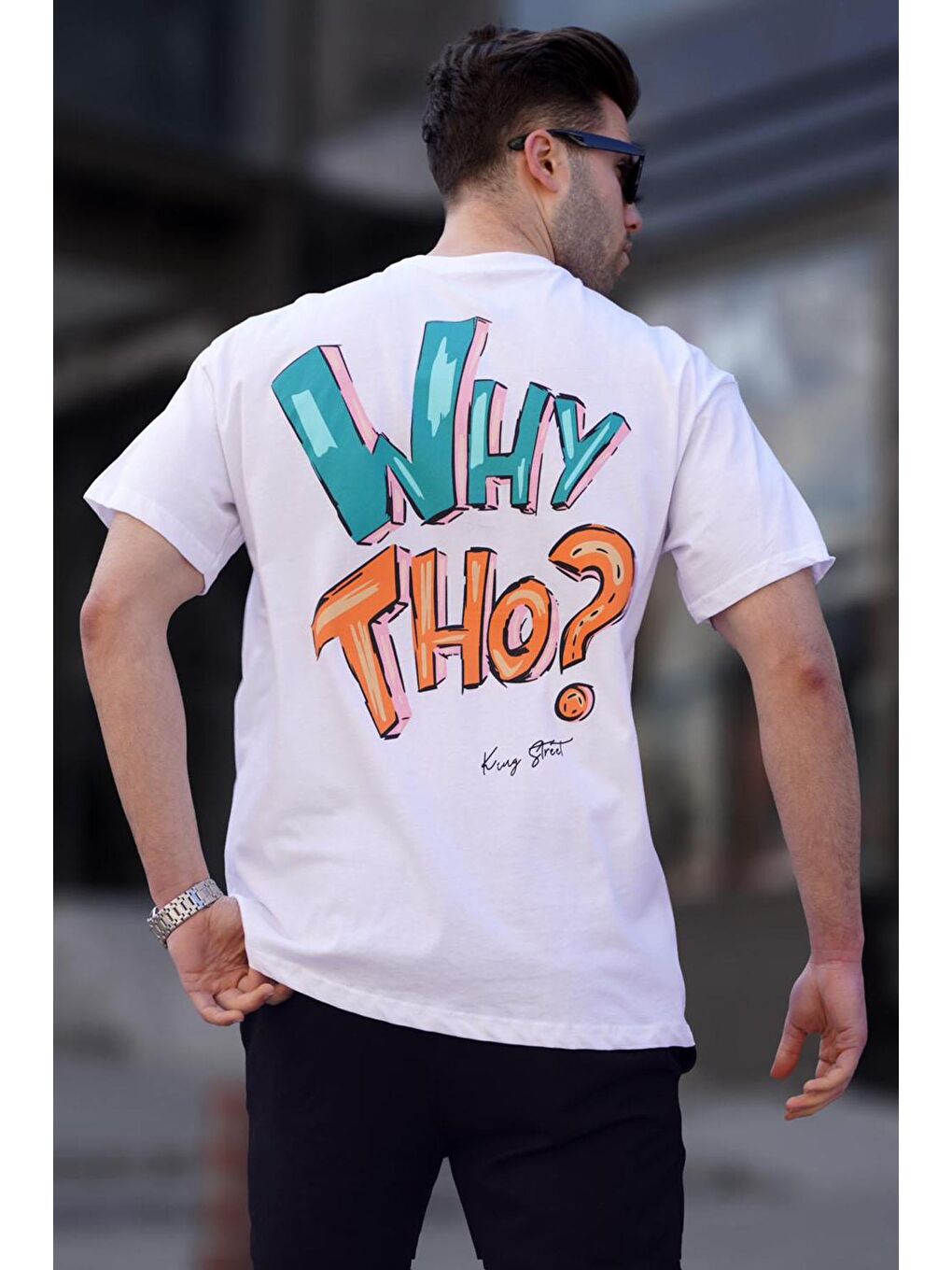 Baskılı Beyaz Erkek %100 Pamuk Tişört 6124-1