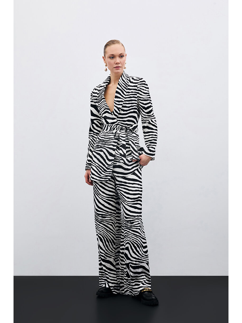 Salaş Zebra Desen Pantolon - Siyah-1