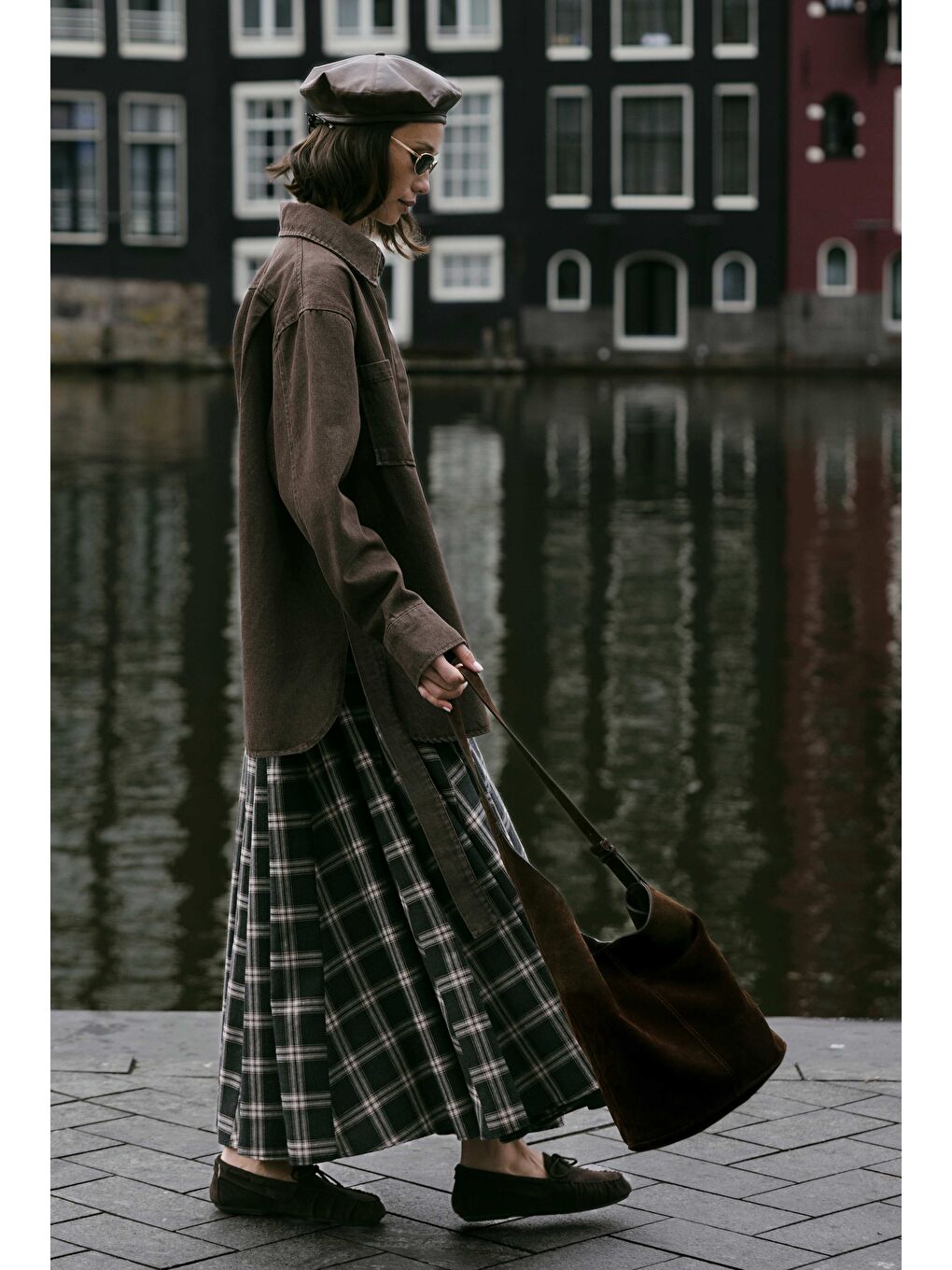 Volanlı Ekose Etek Antrasit