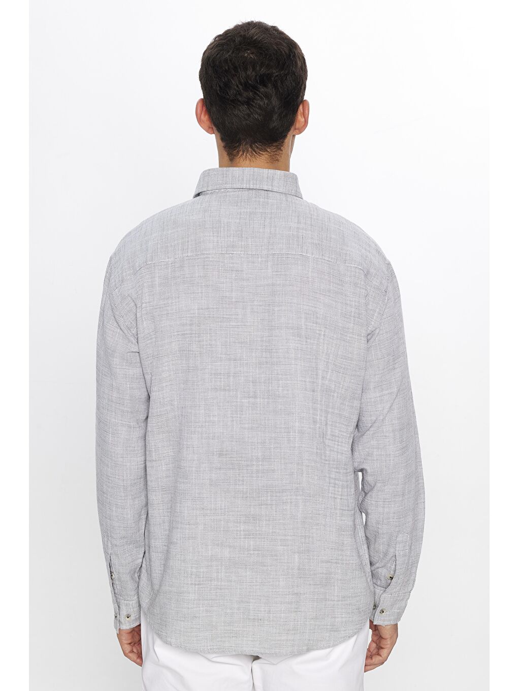 Siyah Erkek Relax Fit Rahat Kesim Oversize Uzun Kollu %100 Pamuk Keten Doku Gri Gömlek-2