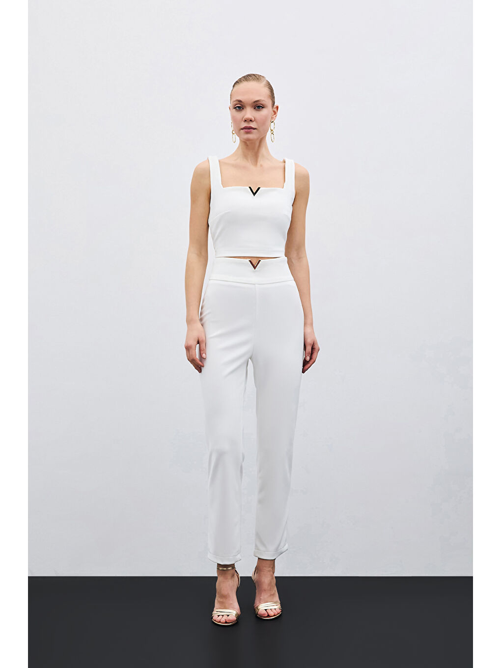 Bel Aksesuarlı Pantolon - Ekru-1