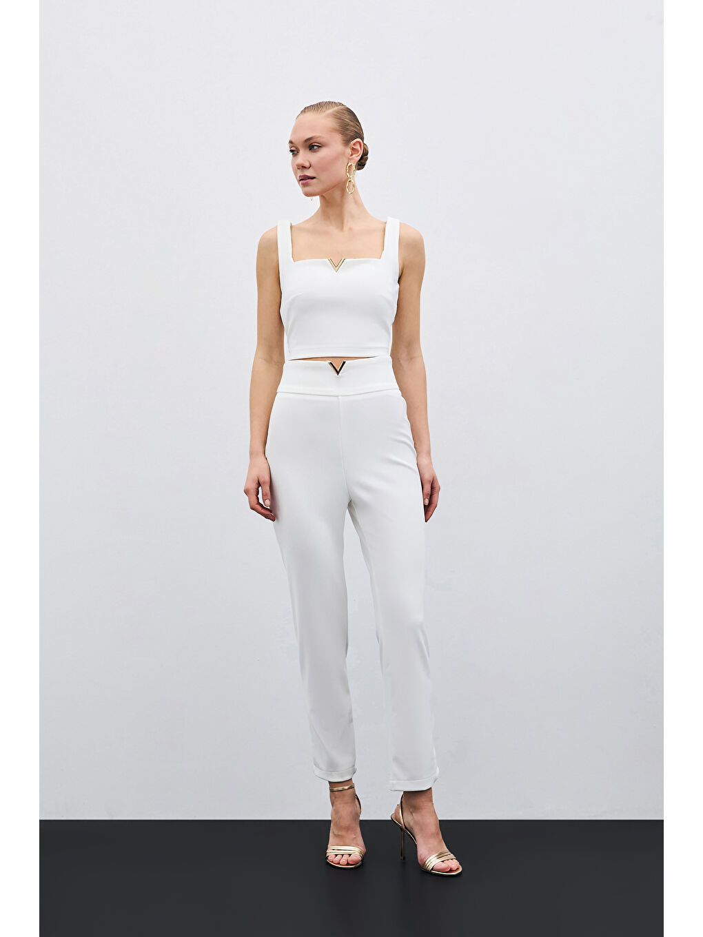 Bel Aksesuarlı Pantolon - Ekru-2