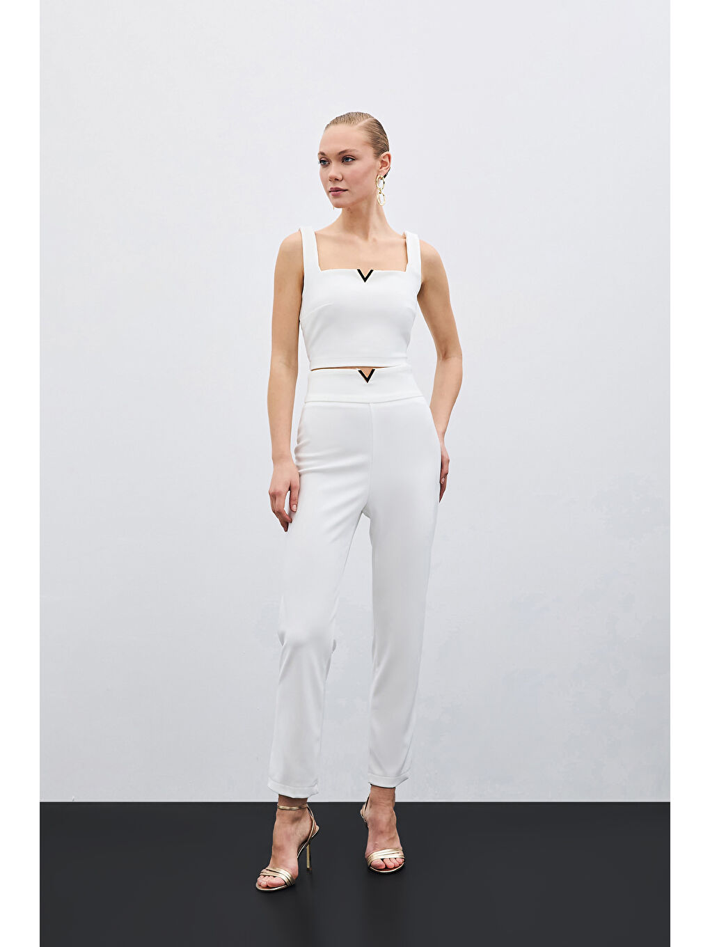 Bel Aksesuarlı Pantolon - Ekru-3