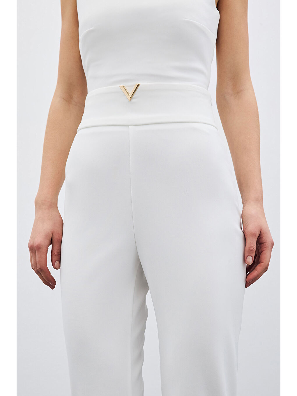 Bel Aksesuarlı Pantolon - Ekru-4