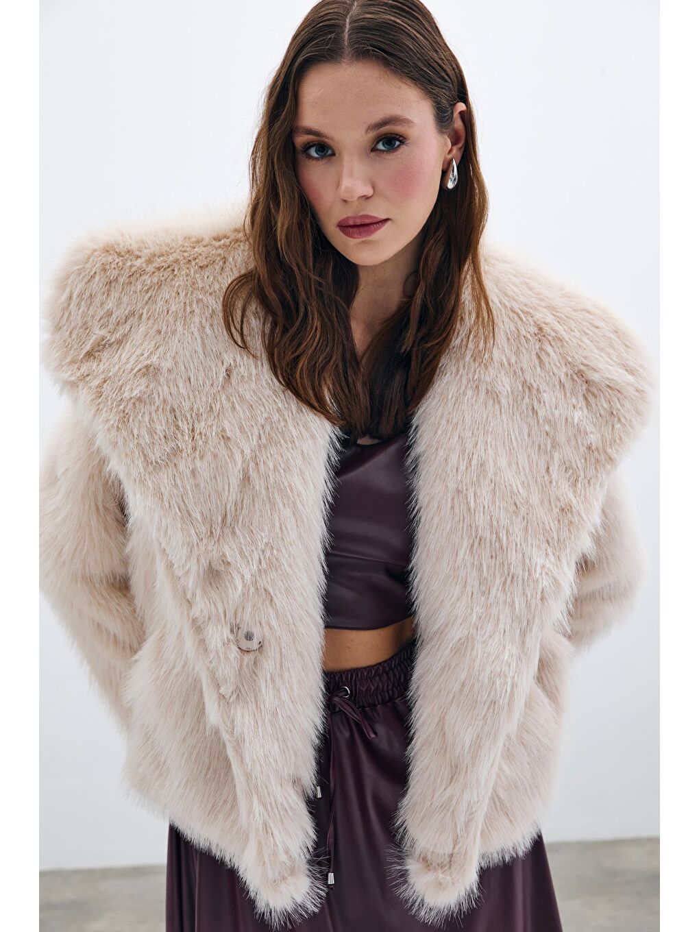 Yakalı Kürk - Bej-1