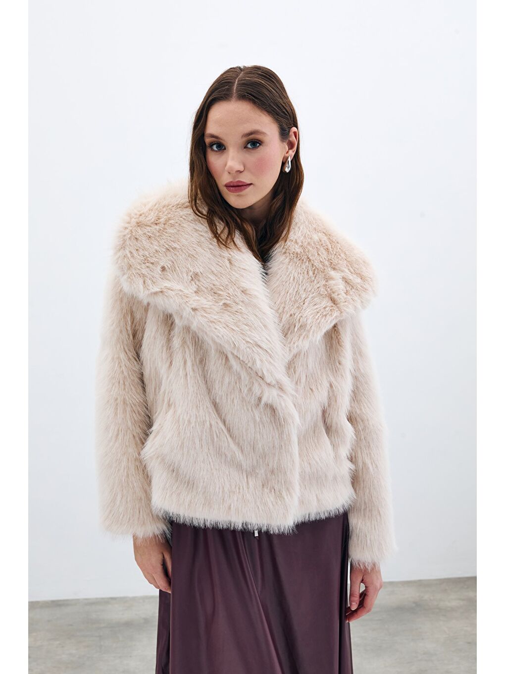 Yakalı Kürk - Bej-2