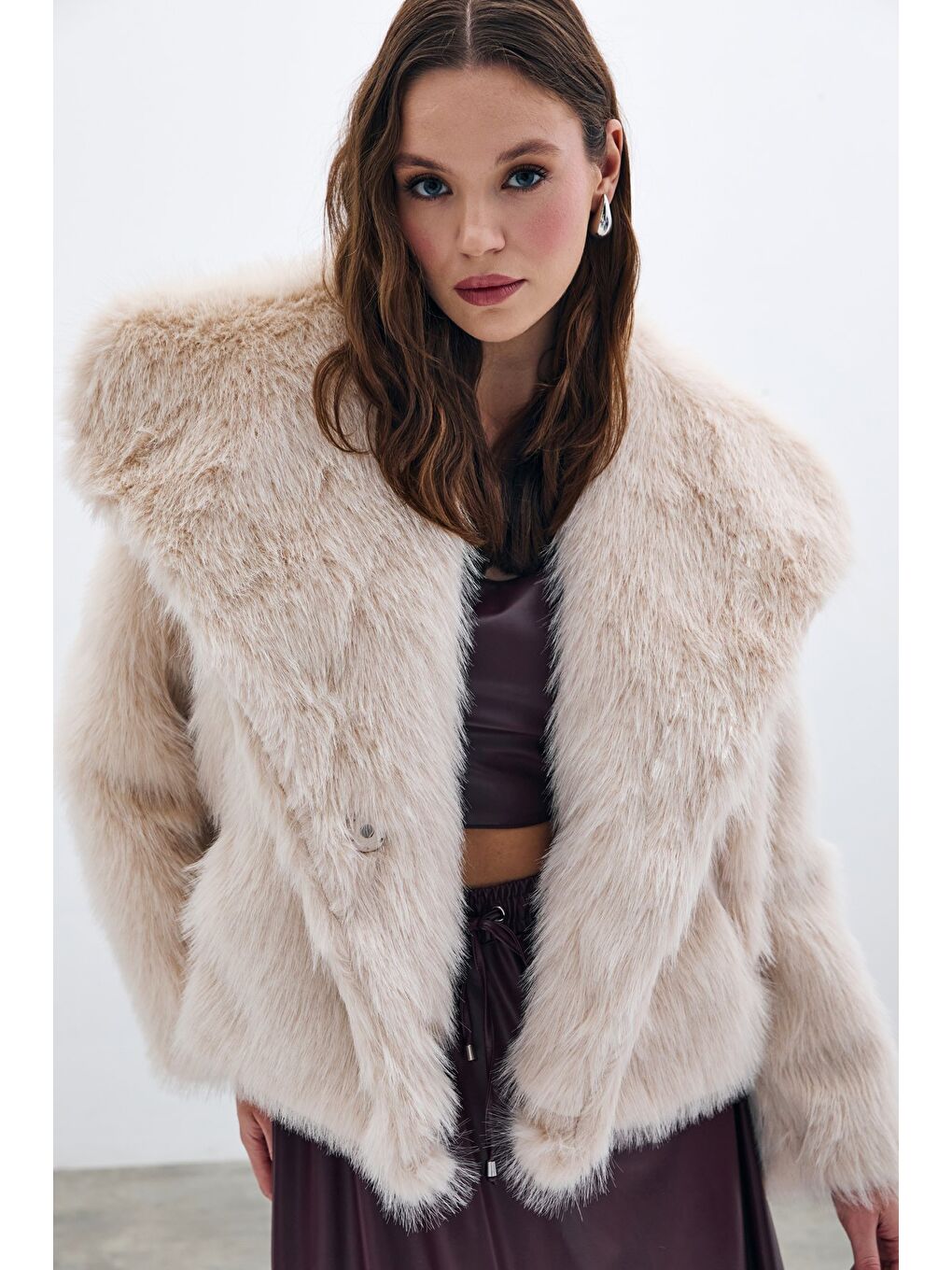 Yakalı Kürk - Bej-3