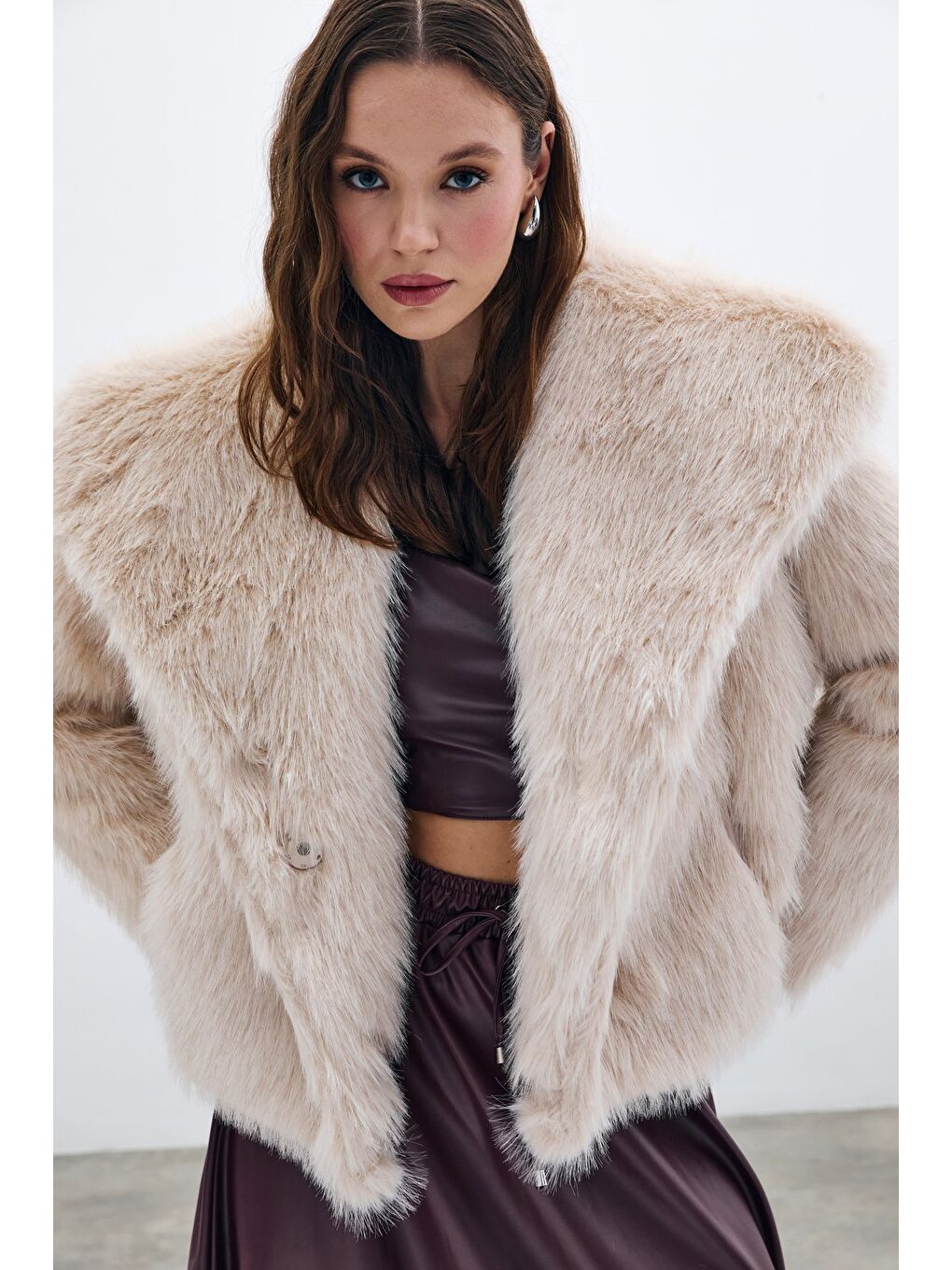 Yakalı Kürk - Bej-4