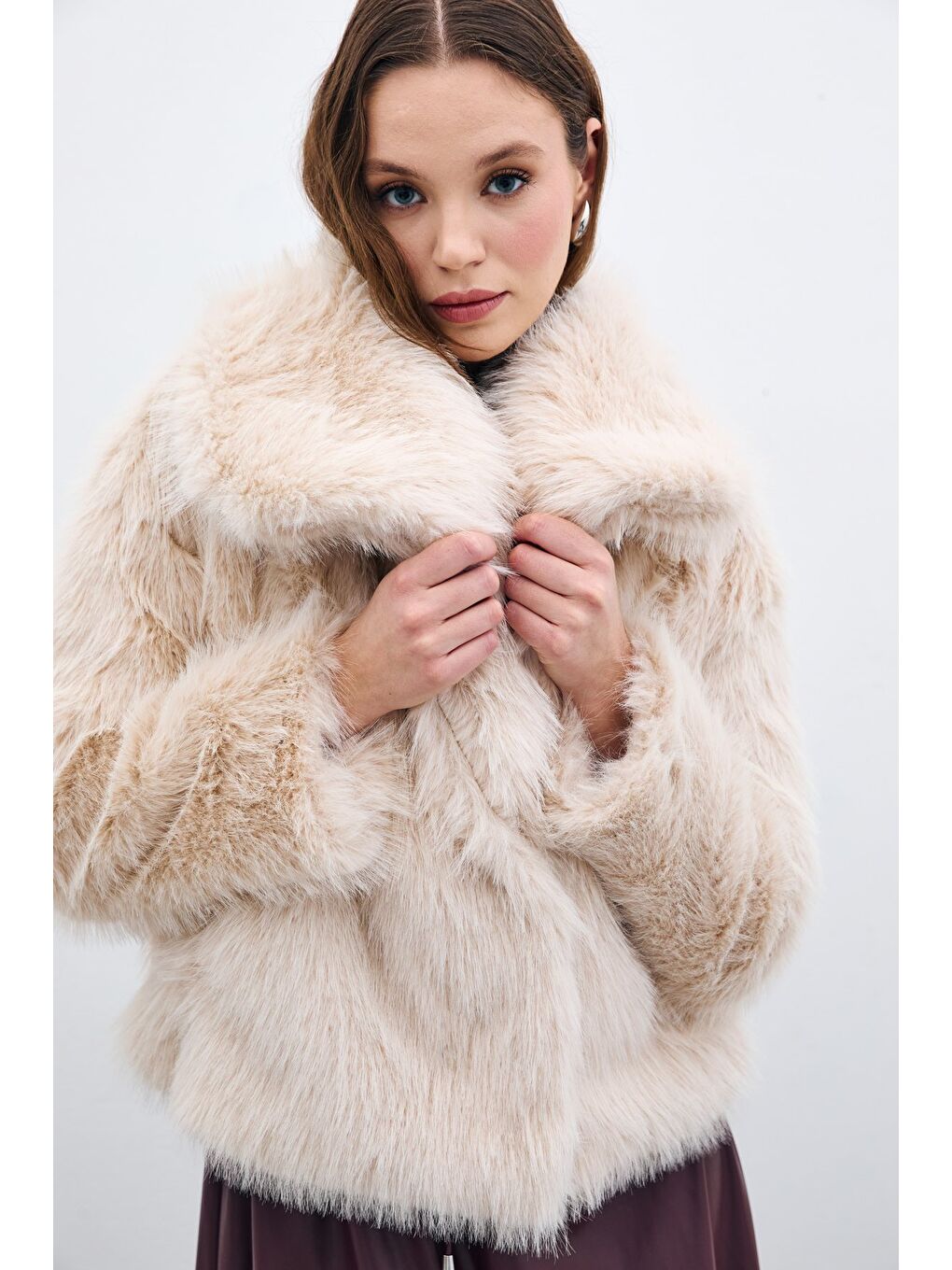 Yakalı Kürk - Bej-5