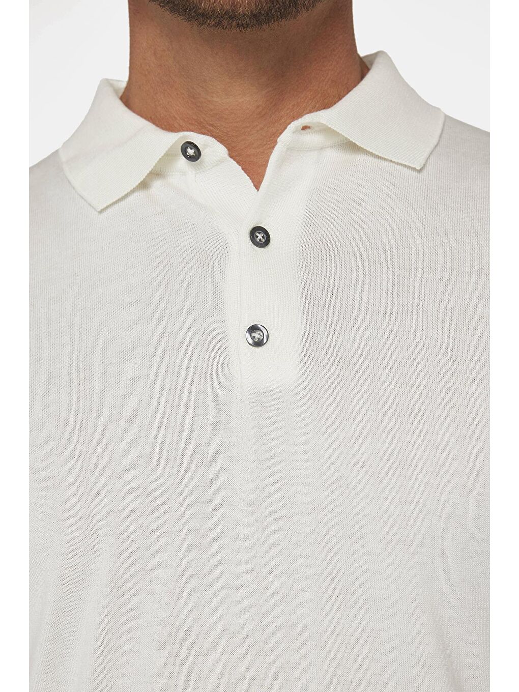 Erkek Polo Yaka Slim Fit Örme Triko Pamuklu Beyaz Tişört-4