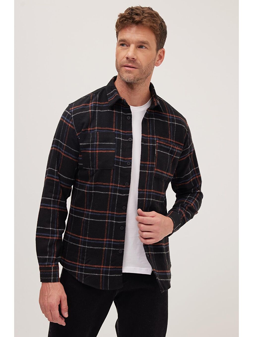 Karışık Erkek Slim Fit Dar Kesim Uzun Kollu Kareli Çift Cepli Kışlık Oduncu Gömlek