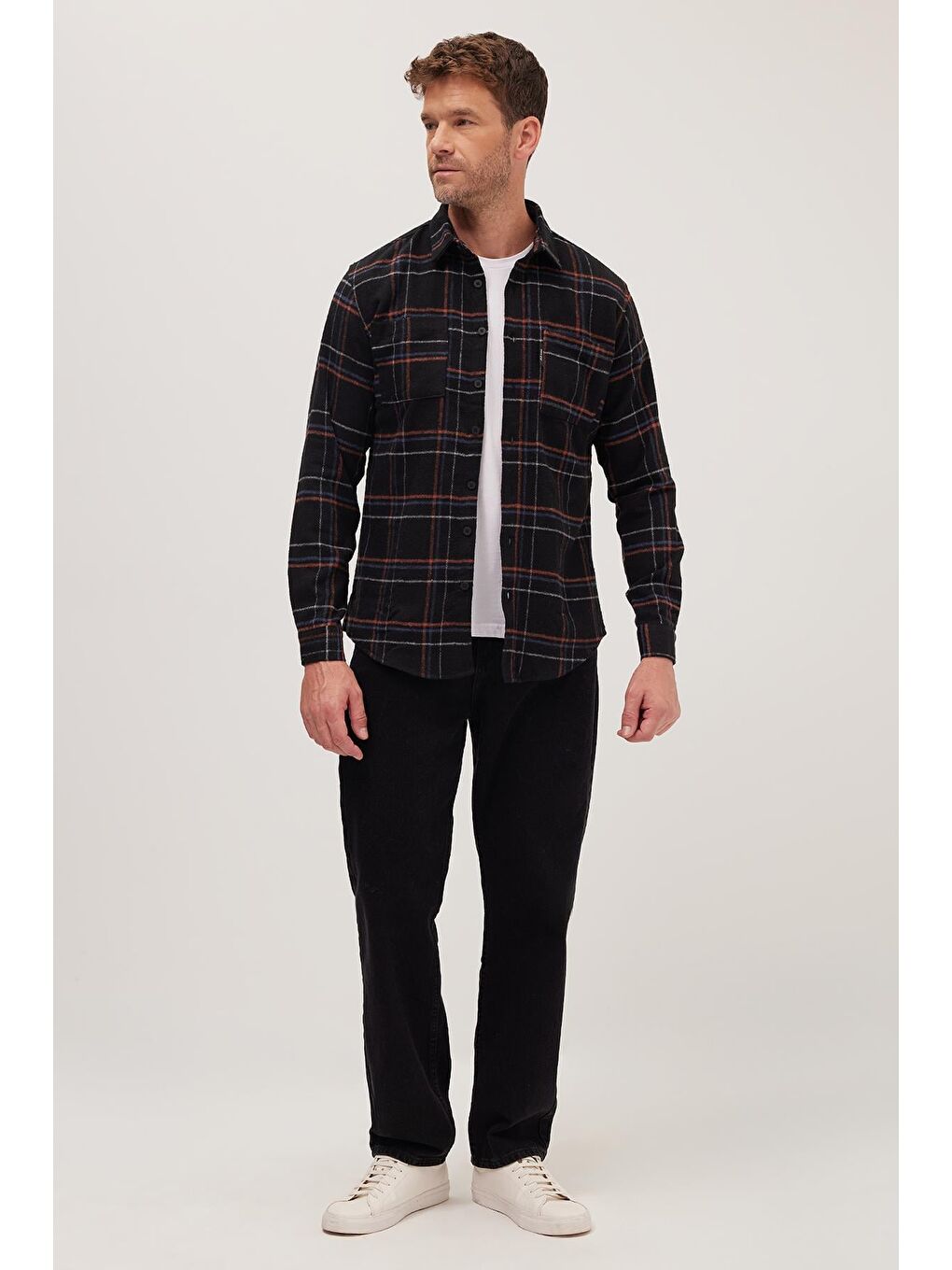 Karışık Erkek Slim Fit Dar Kesim Uzun Kollu Kareli Çift Cepli Kışlık Oduncu Gömlek-3