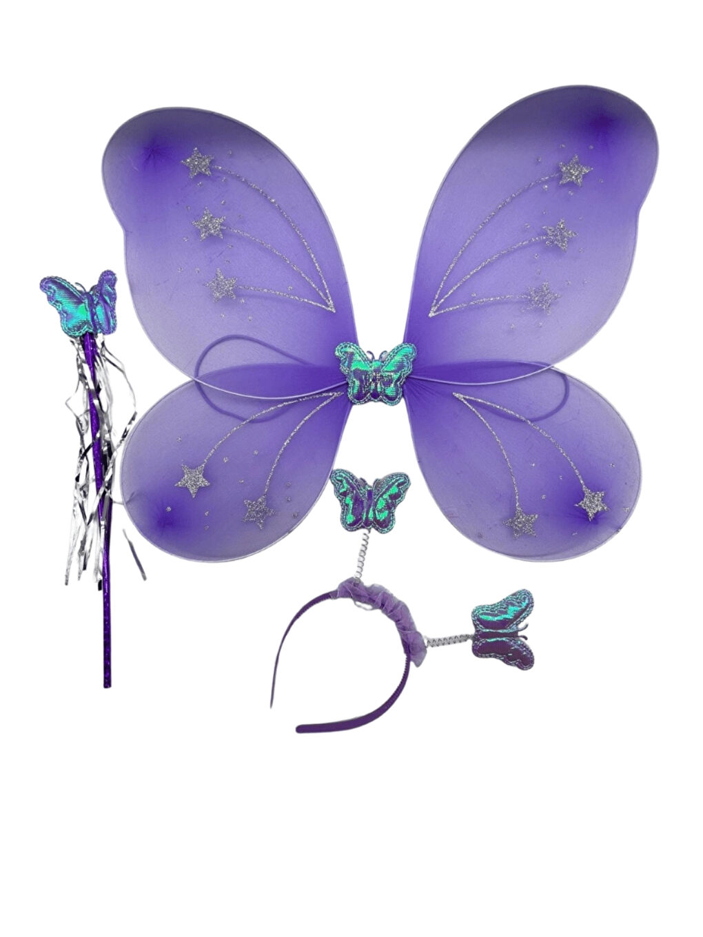 Lila  Kelebek Kanat Asa Taç 3'lü Set