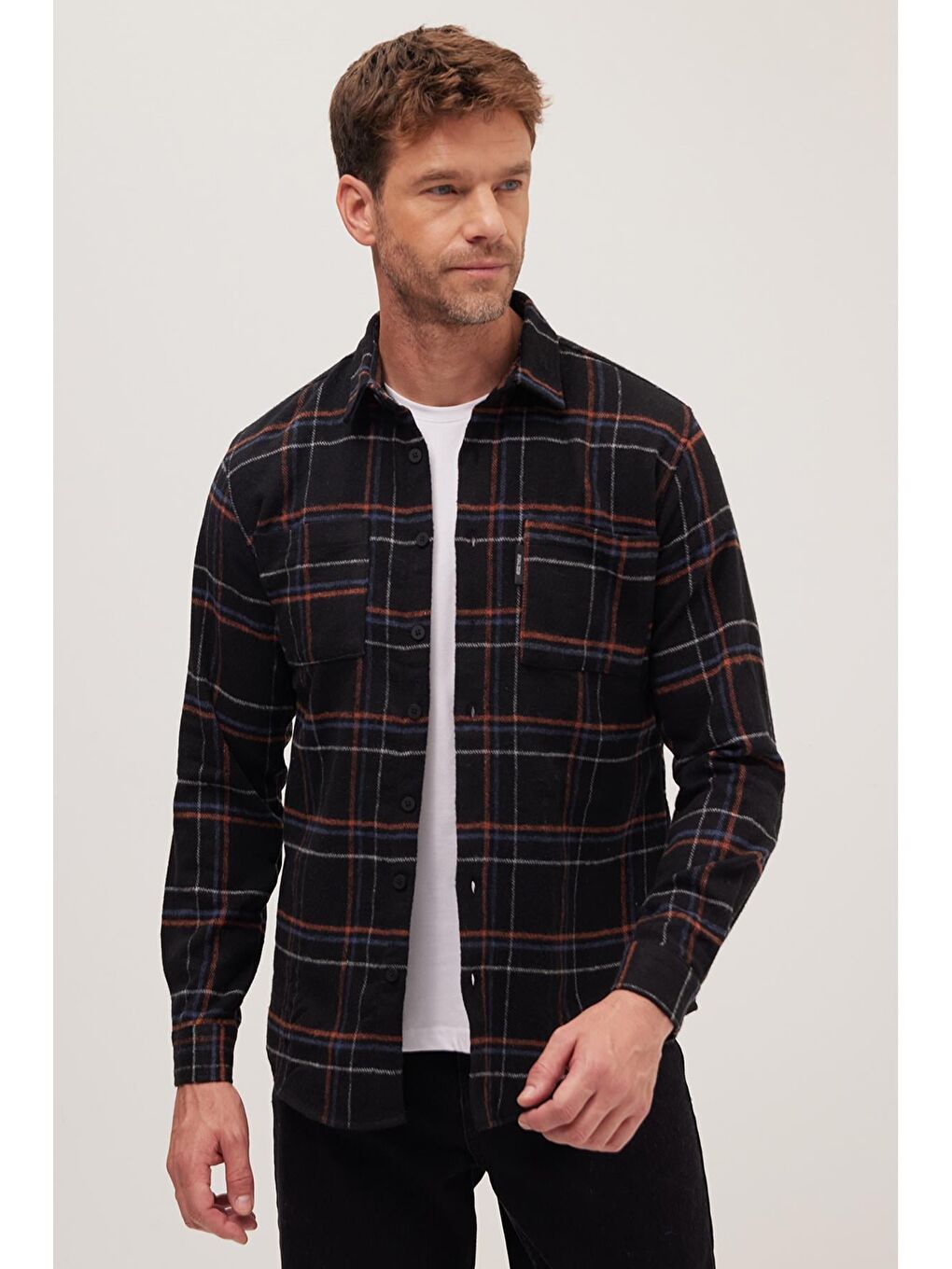 Karışık Erkek Slim Fit Dar Kesim Uzun Kollu Kareli Çift Cepli Kışlık Oduncu Gömlek-4