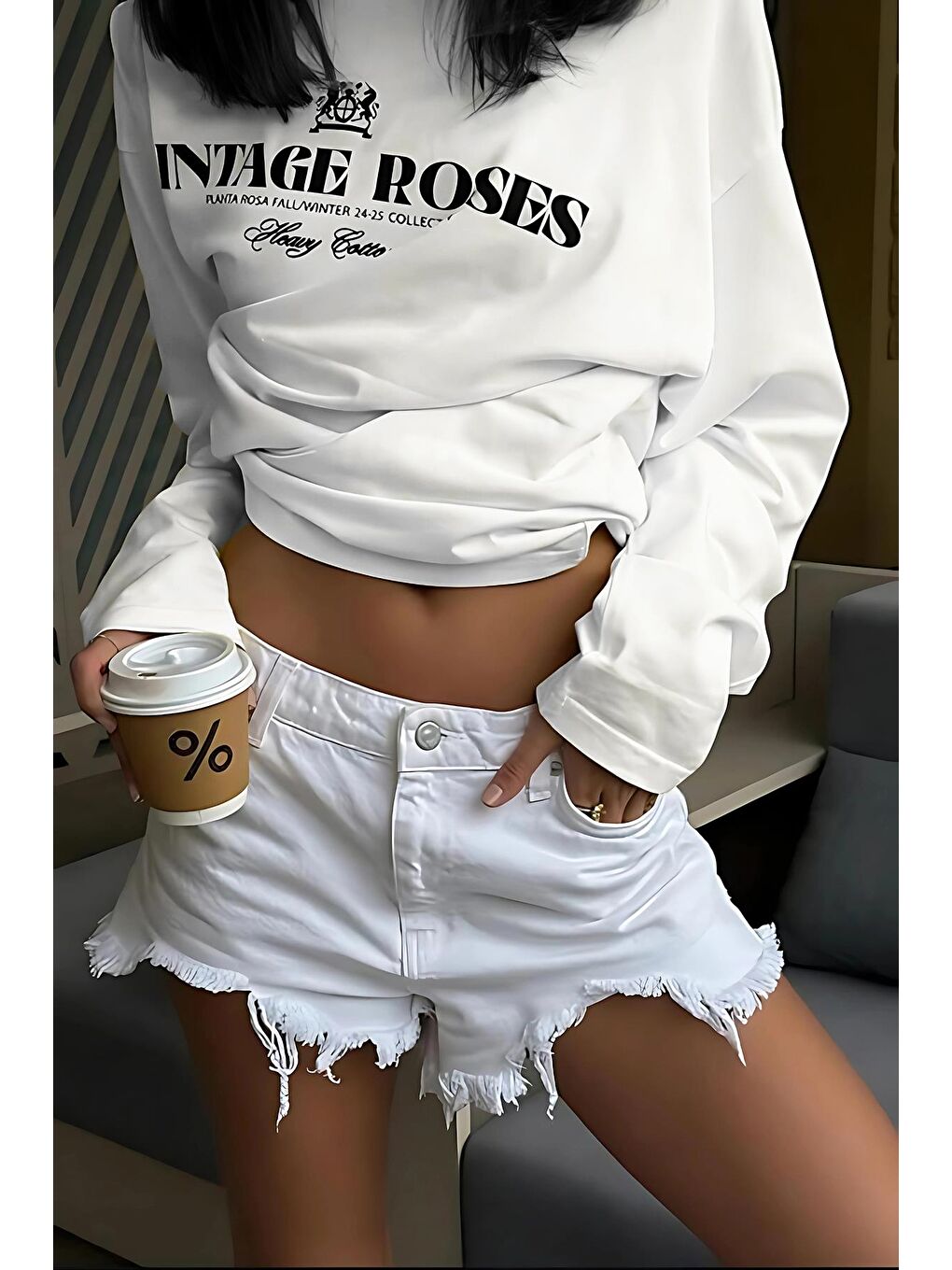 Beyaz %100 Pamuklu Baskılı Uzun Kollu Tişört Mg2451-3