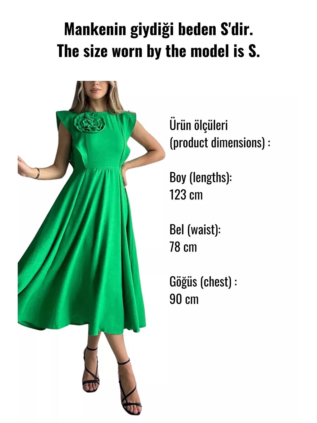 Siyah Gül Detaylı Kadın Elbise-8