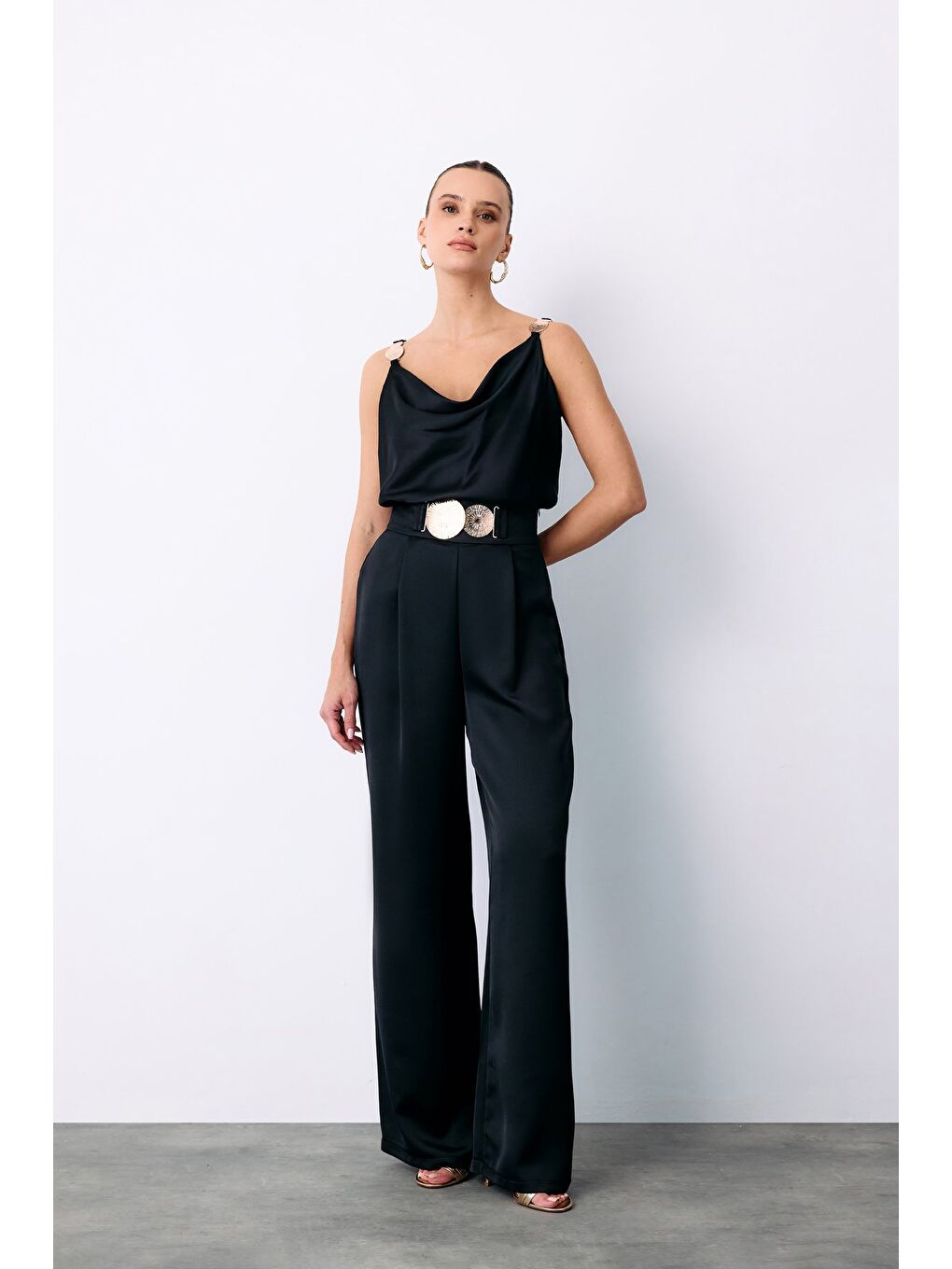 Salaş Krep Saten Pantolon - Siyah-1