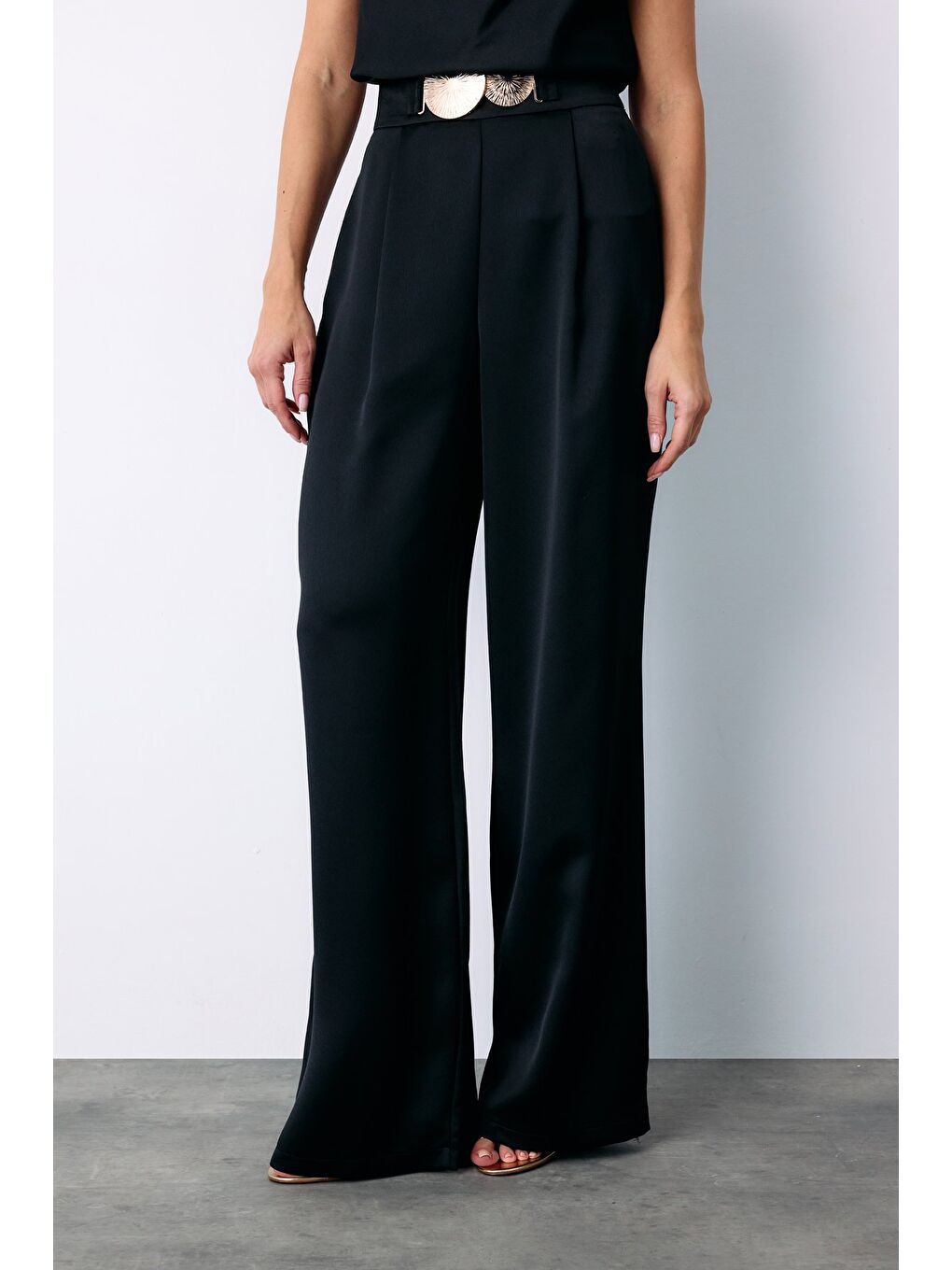 Salaş Krep Saten Pantolon - Siyah-3