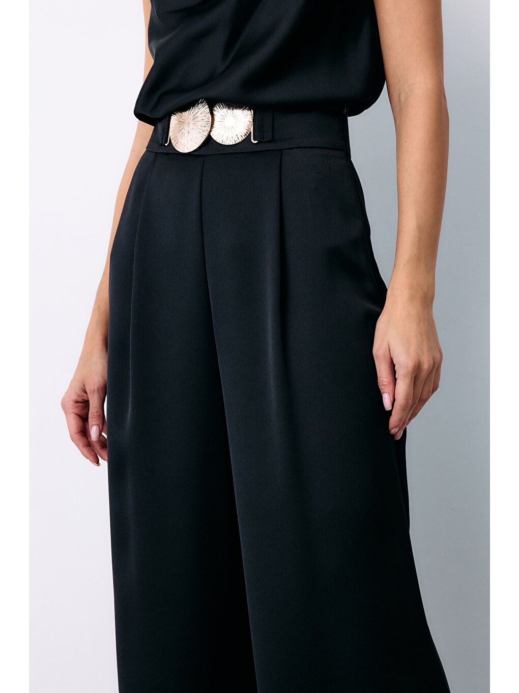 Salaş Krep Saten Pantolon - Siyah-4