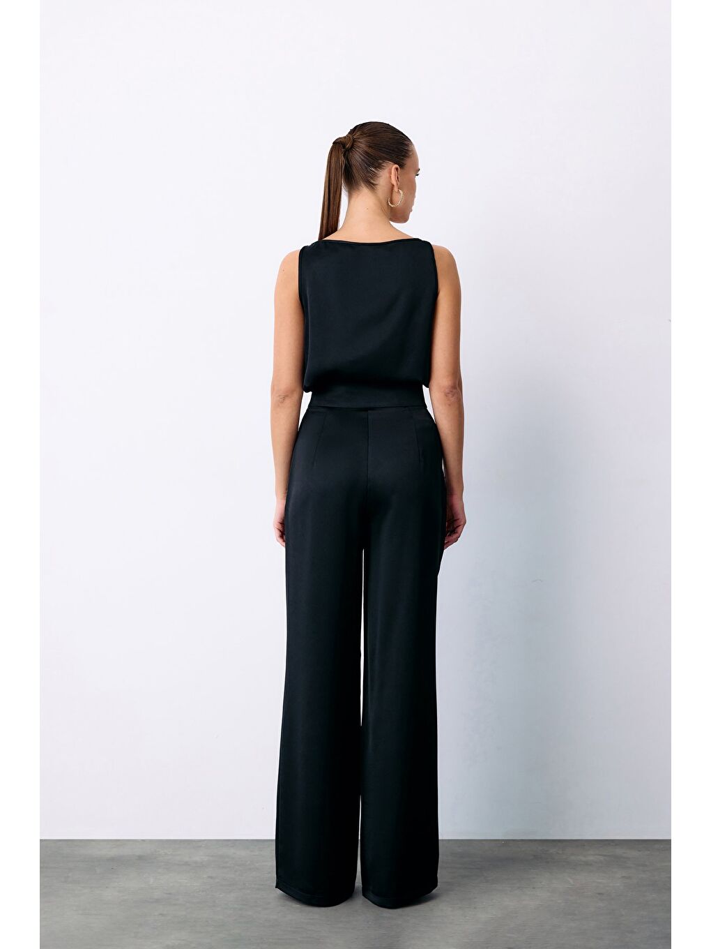Salaş Krep Saten Pantolon - Siyah-5